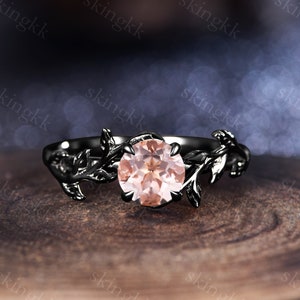 Morganite Black Gold Ring, Wedding Band, Morganite with Rose Gold , Round stone ring, Gifts for Her, Birthday Gifts, Personalized Gifts