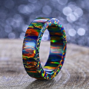 Unique Black Fire Opal Engagement Ring His and Her Fire Opal Matching Wedding Ring Anniversary Gift Birthstone Ring Promise Bridal Ring