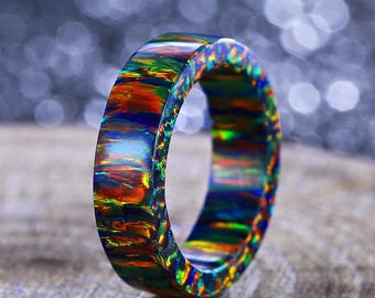 Handmade Black Fire Opal Ring, Anniversary Promise Ring
