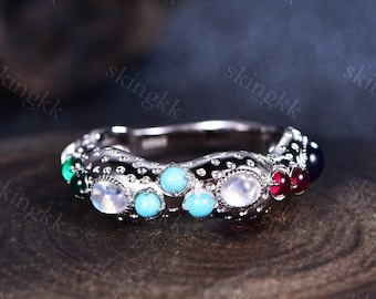 Anello Donna In Argento Sterling 925 Con Ametista, Lapislazzuli E Agata - Fatto A Mano - Misura 12 ITA