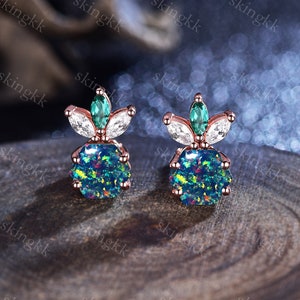 Black Opal Stud Earrings, Hexagon Black Opal Earrings, custom earrings, 14K , Jewellery, Gifts for Her, Birthday Gifts, Gifts
