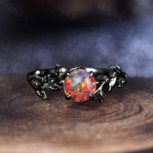 Black Gold Natural Black Opal Ring Black Opal Ring Fire Opal Ring Black Fire Opal Ring Round Black Opal Ring- October Birthstone Ring