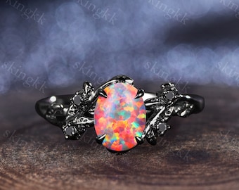 Natural Black Opal Ring Black Gold Black Opal Ring Fire Opal Ring Black Fire Opal Ring Oval Black Opal Ring- October Birthstone Ring