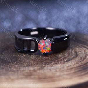 Black Gold Natural Black Opal Ring Round Black Opal Ring Fire Opal Ring Black Fire Opal Ring Black Opal Ring- October Birthstone Ring