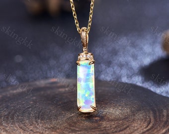 Baguette Opal Necklace, Synthetic Opal, Gold Jewelry