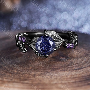 Orion Nebula Ring,Matching Promise Rings for Couples,Round gemstone,Blue Sandstone Rings Engagement Ring Anniversary Gift,Gifts for Her