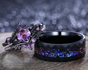 ヴィンテージオーバルラベンダーアメジストエンゲージリングセット