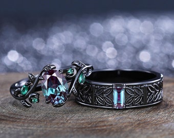 Alexander matching couple rings alexandrite wedding ring set exquisite commitment ring men and women same style wedding ring custom ring