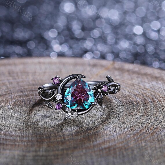 Alexandrite Couple Ring Set, Fire Opal Tungsten Wedding Bands - Etsy