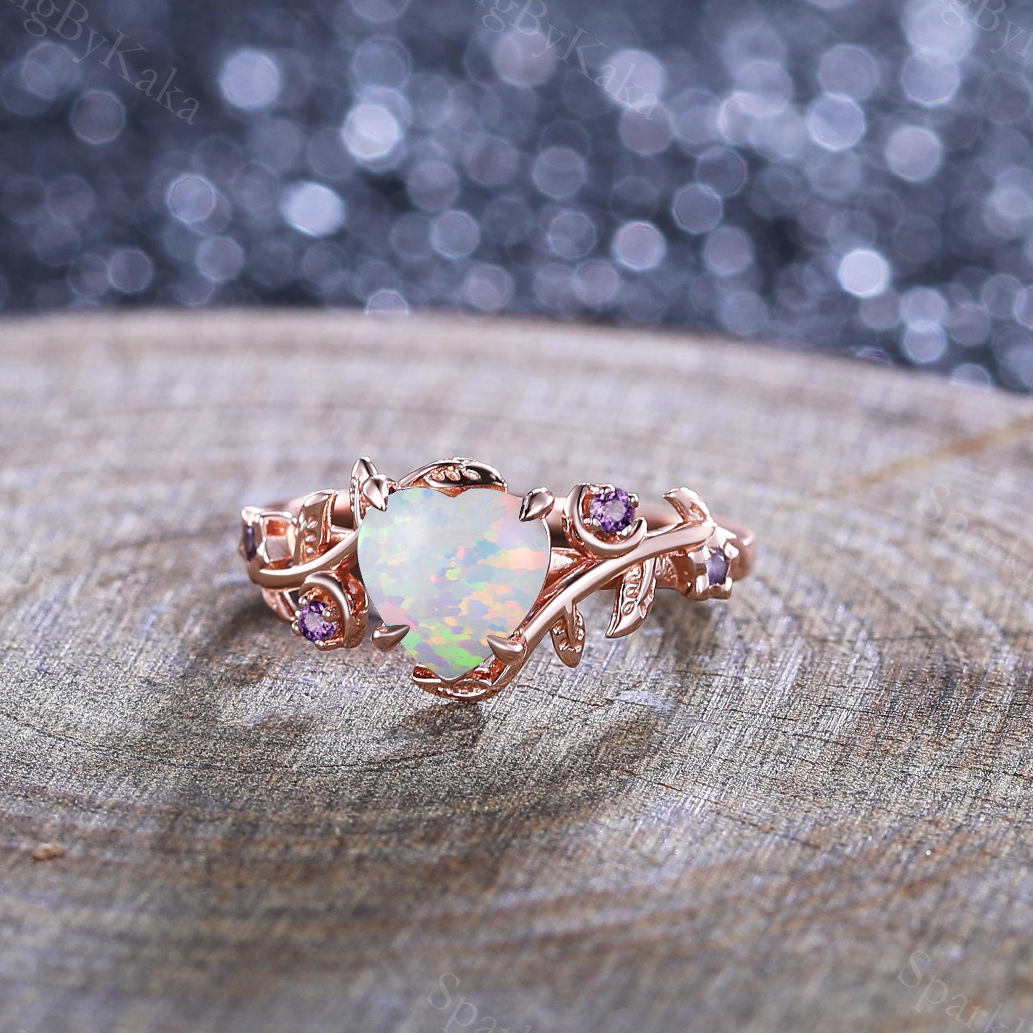 Matching Opsite Rings Opal Couple Ring Set, His & Hers Crescent Moon Tungsten Wedding Band - Etsy