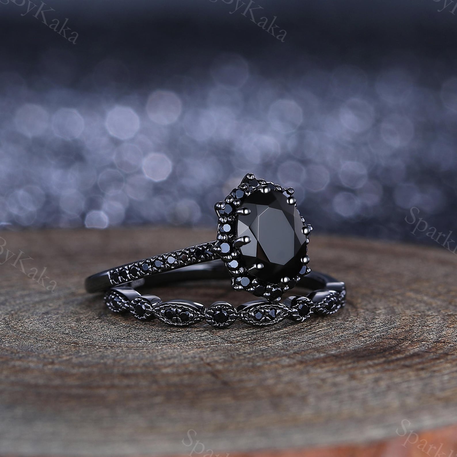 Gothic Black Onyx 14K Black Gold Wedding Ring Set Etsy gothic-black-onyx-14k-black-gold-wedding-ring-set-etsy