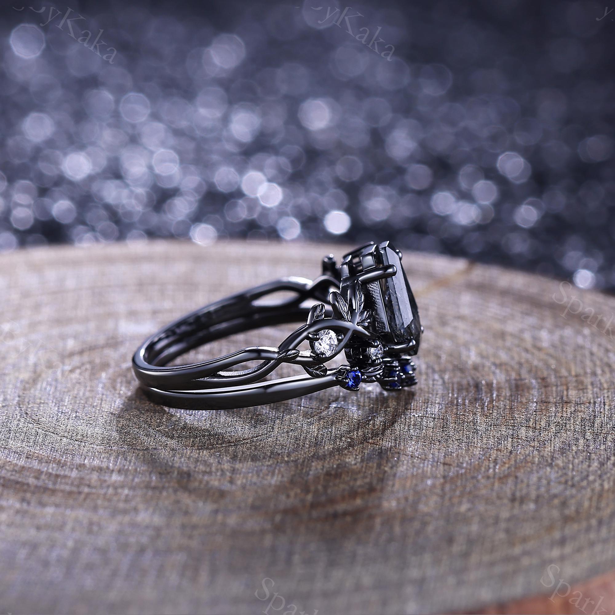 Fireworks Alexandrite Engagement Ring Set Unique Leaf Design
