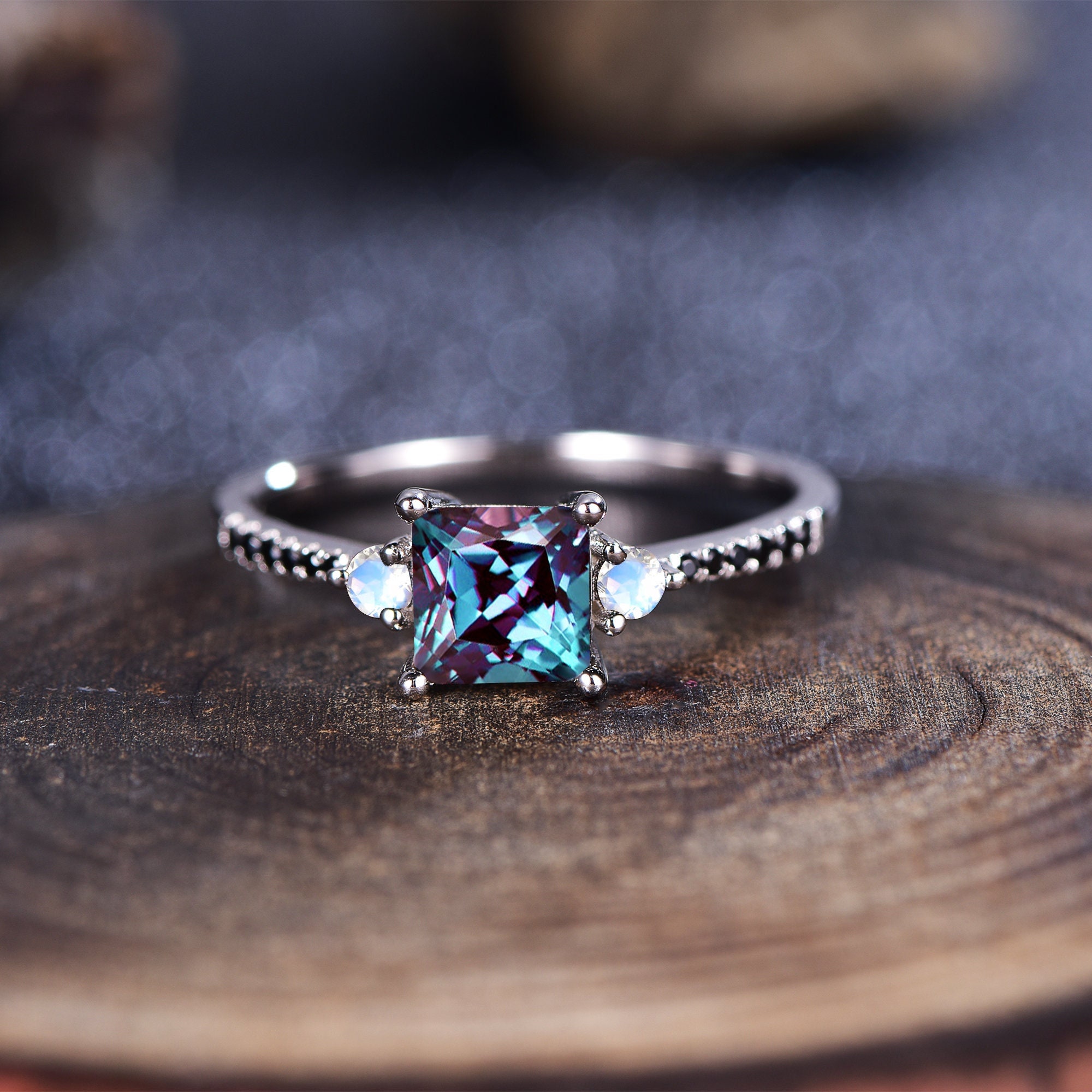 Alexandrite engagement ring princess cut discount