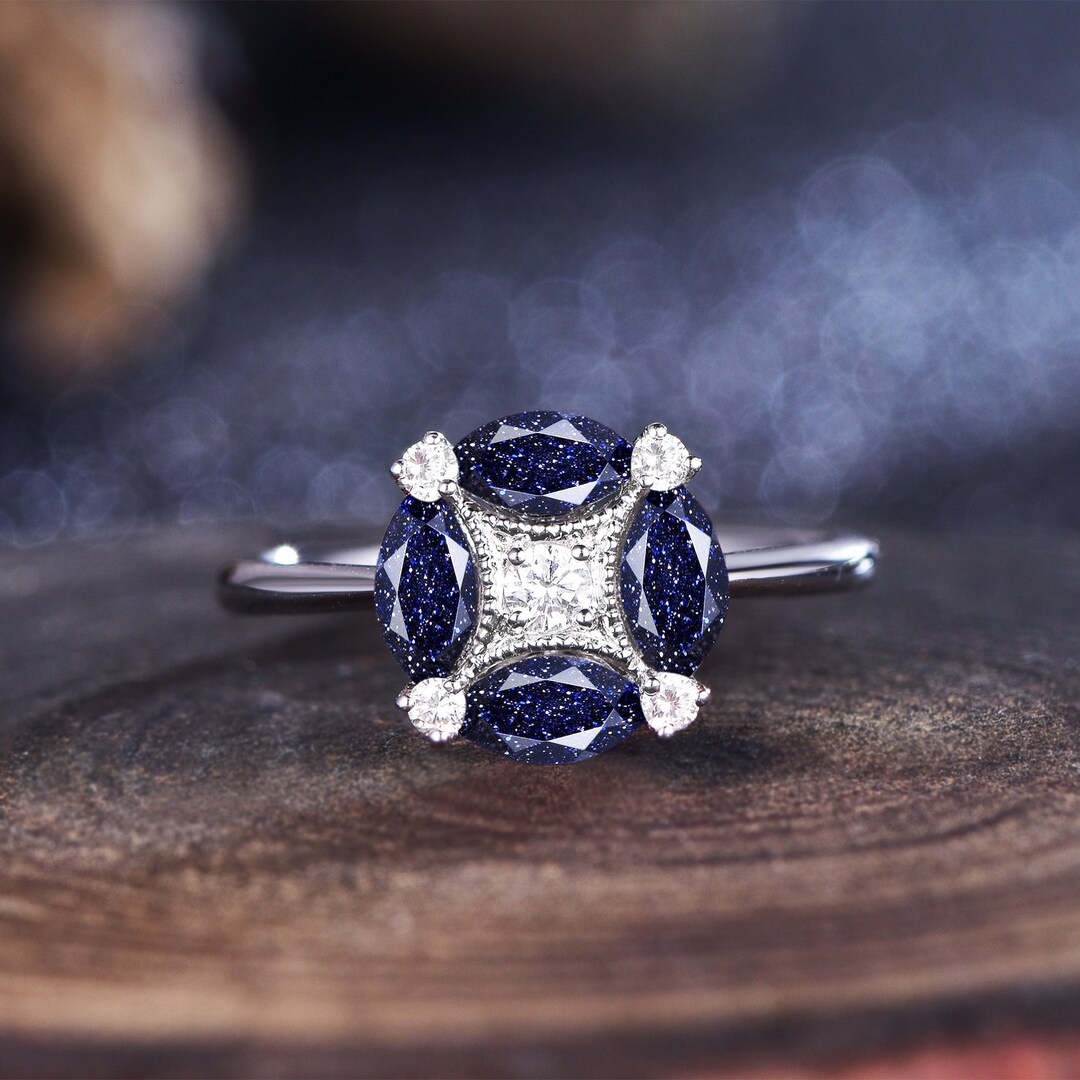 Marquise Blue Sandstone Ring - Sterling Silver, Anniversary Gift - Etsy