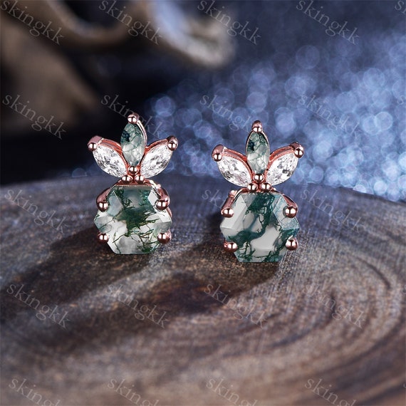 14kgfモスアゲートムーンロングピアス/イヤリング 14KGFアメジストと