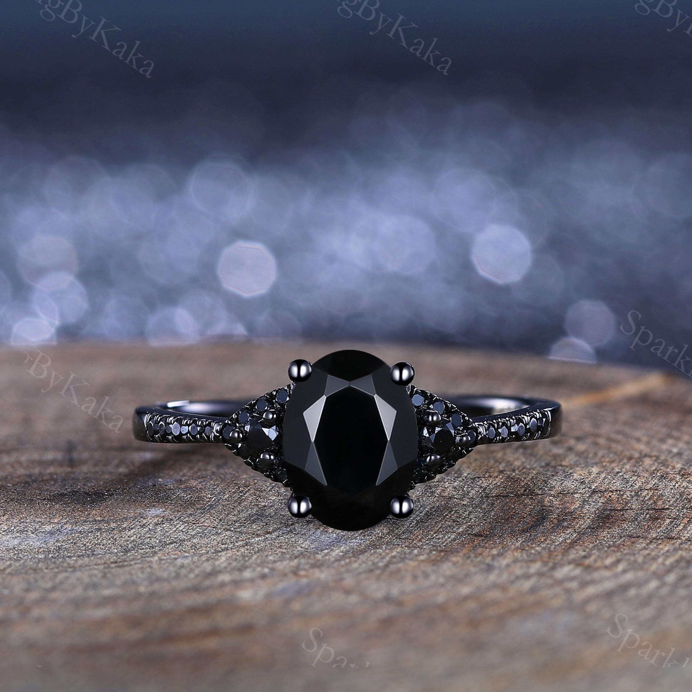 ゴシックブラックオニキス婚約指輪セット ブラックオニキス重ね付け
