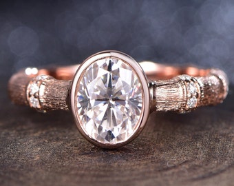 Oval Ring, Moissanite, Vintage Wedding Rings, Silver Rings for Women, Delicate Rings, Promise Rings for Women, 10k Solid Gold Rings, 14K 18K