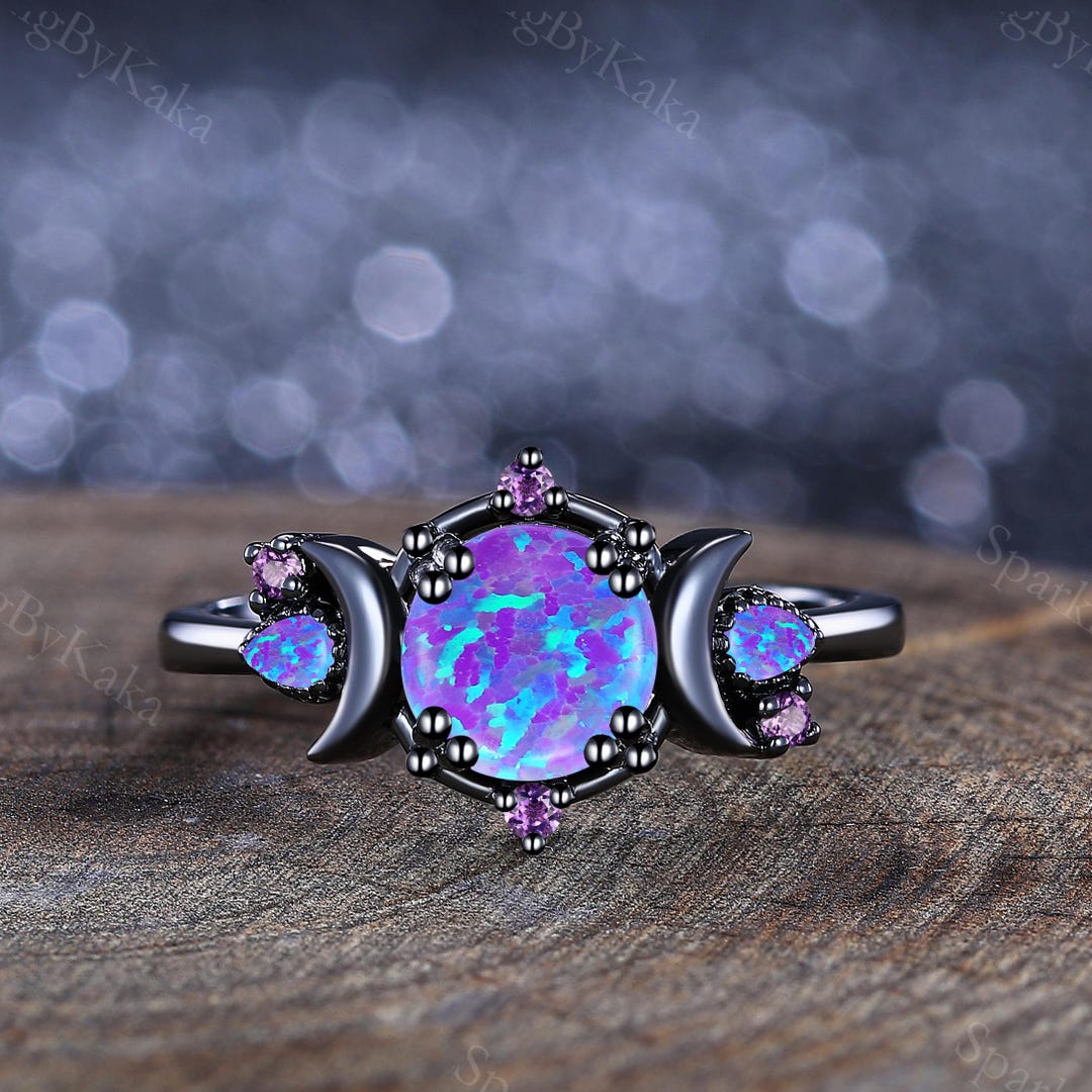 PDPAOLA*ツインリング 2個セット【送料関税込】 Special Lavender Opal Ring Star Moon Ring 14K Black Gold