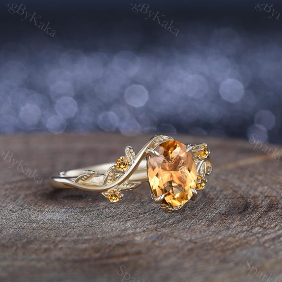 Handmade Citrine Engagement Ring Set, Tungsten Wedding Bands - Etsy