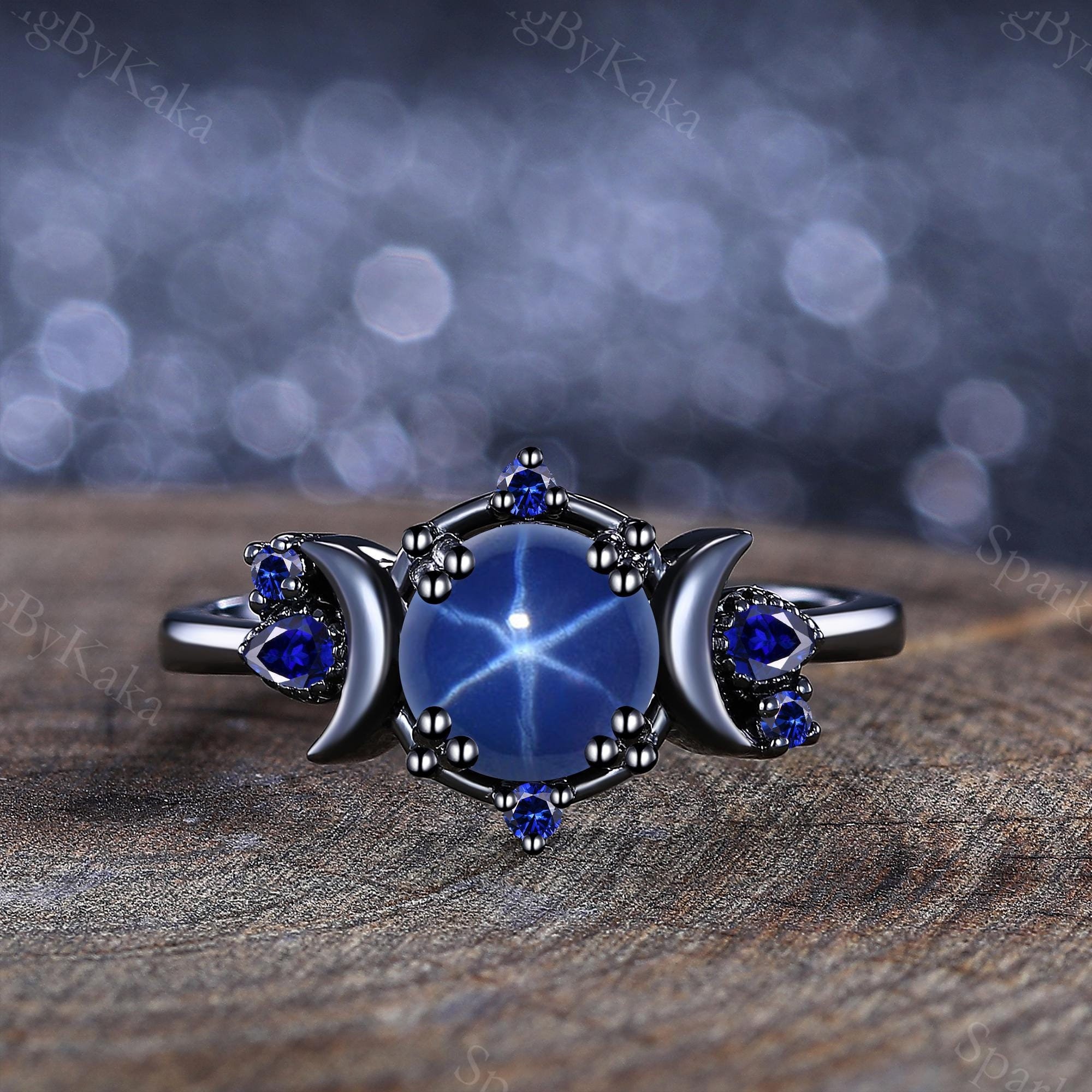 Black star sapphire gold ring - Etsy 日本