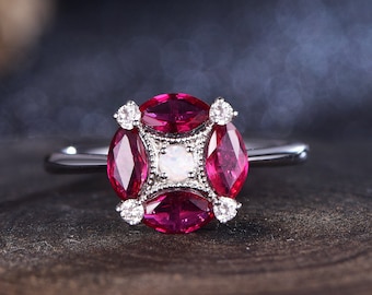 Ruby Opal Gold Ring, Handmade Anniversary Gift