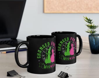 Caneca dupla face de Elphaba, Galinda, do musical Wicked, Desafiando a Gravidade, Transformada para Sempre, Fã de Filmes de Bruxa, Loira, Mudança para o Bem, Bruxa, Filme