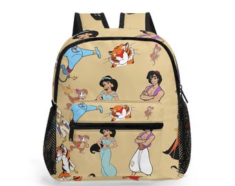 Mochila Disney súper linda de 28 cm: ¡Perfecta para niños, la escuela, viajes y regalos! Princesas, Aladdin, Jasmin, parques temáticos, cruceros
