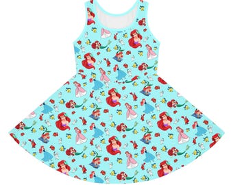Girls Dress, Ariel, Skater Dress, Little Mermaid, Sun Dress, Summer Dress, Cruise Dress, Theme Park, Fun Dress, Princess, Sleeveless, Sun