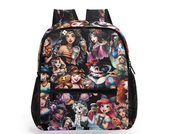 Mochila Disney súper linda de 28 cm: ¡Perfecta para niños, la escuela, viajes y regalos! Princesas, Café, Halloween, Gótico, No tan aterrador, Parques