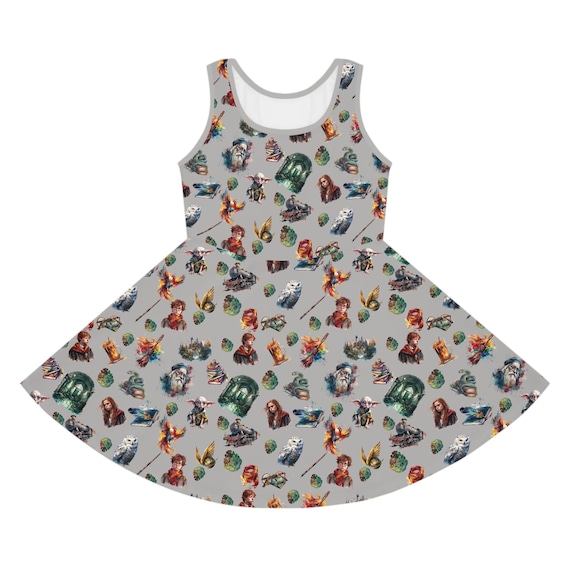 harry potter skater dress Harry Potter Women's Allover Chibi Character Print Adult Casual A-line Skater Dress For Spring And Summer
