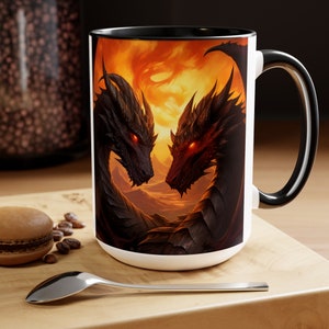 Fierce Fire Dragons, Multiple Dragons, Dragon Mug, Gift for Her, Gift for Him, Coworker Gift, Friend Gift, Dragon Lover, Large Coffee, Big