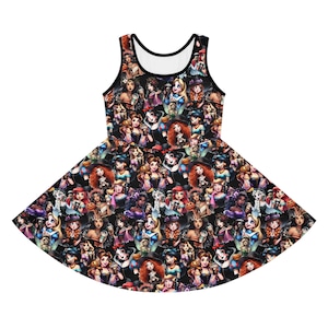 Girls Disney Dress, Halloween, Skater Dress, Goth, Spooky, Sun Dress, Disney Dress, Cruise Dress, Theme Park, Fun Dress, Princess, Coffee
