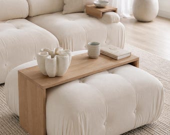 Scandinavian Design Ottoman Tray Table Scandi Modern Wooden Coffee Table Overlay Nordic Minimalist Sofa Tray for Drinks Snacks Decor