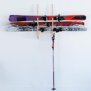 Rustic Ski Rack Storage Solution Custom Engraving Panel Design Wall Ski Rack Storage Cabin Decor Lodge Style Winter Organization Space Kit