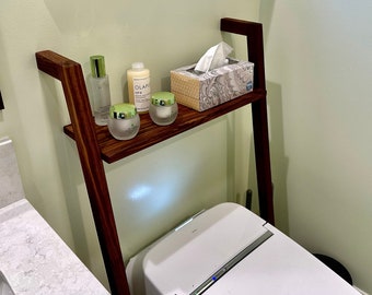Estantería tipo escalera para baño con soporte para papel higiénico, organizador de baño estilo rústico que ahorra espacio, estante para colocar sobre el inodoro.