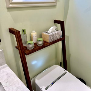 Over the Toilet Ladder Shelf Bathroom Storage Organizer with Shelf and Toilet Paper Holder Space Saving Over Toilet Rack for Bathroom