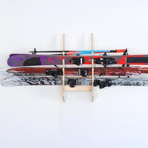 Wooden Ski Rack Storage Solution for Garage Equipment Hanger Wall Mount Storage System Space Saving Wall Ski Rack Custom Engraving Display