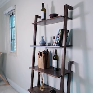 Modern Ladder Bookcase with Geometric Design Leaning Bookshelf with Clean Lines for Wall Storage Home Office or Living Room Decor