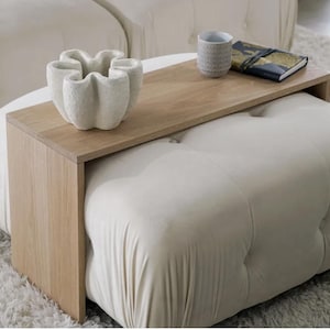 Custom Whitewashed Oak Ottoman Table, 39" W 19"H 34"D