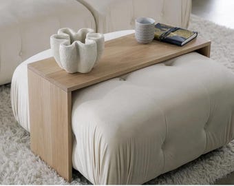 Custom Whitewashed Oak Ottoman Table, 39" W 19"H 34"D