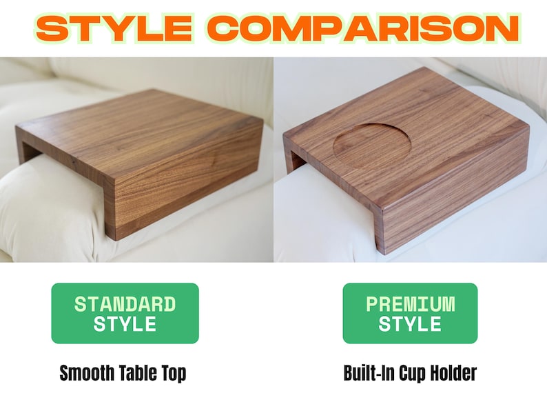 Sofa arm table crafted from white oak fits snugly over the couch armrest creating a practical flat surface for holding everyday items such as drinks snacks or remotes this compact wood side table is ideal for small apartments or minimalist homes offering style and convenience in one piece