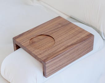 Solid Walnut Couch Arm Tray Table Sofa Side Table Wooden Armrest Organizer Sofa C Table Small Space Living Room Couch Arm Tray Table