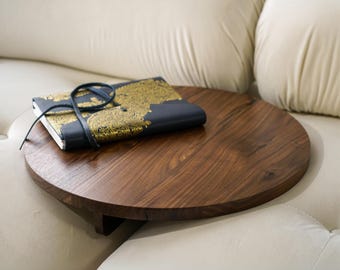 Wooden Side Table Sofa Tray Storage Solution Apartment Decor Living Room Farmhouse Style Arm Organizer Comfort Design Rustic Look Vintage