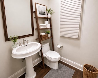 Estantería tipo escalera sobre el inodoro, organizador de almacenamiento de madera para baño, estantes altos y estrechos de tres niveles, muebles para apartamentos pequeños.