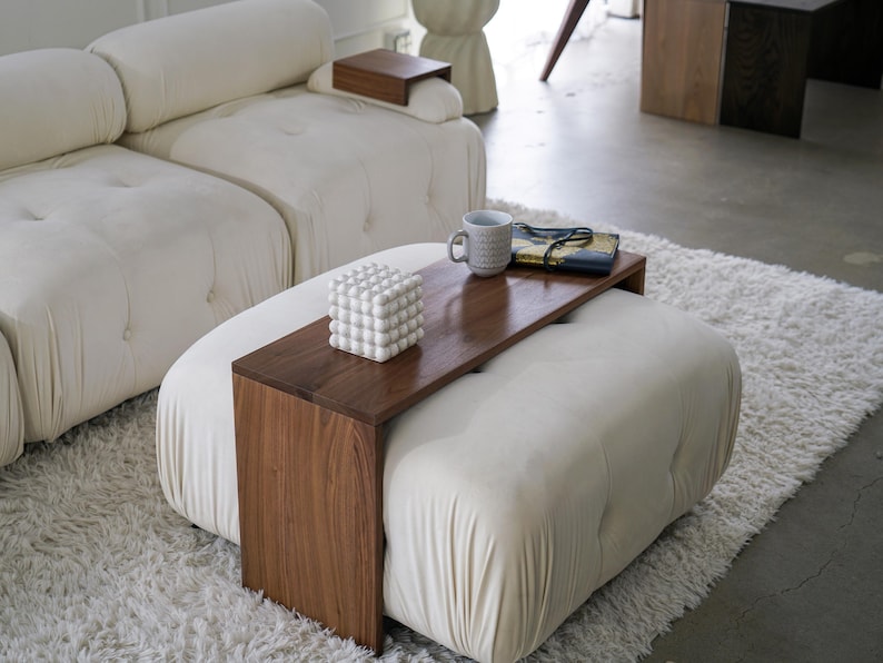Ottoman cover tray made of wood designed to sit on top of ottoman or cushioned coffee table serves as a drink and snack tray decorative overlay or laptop table great for living rooms sofas and small homes