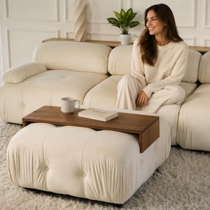 Modern Over Ottoman Tray Table Wooden Ottoman Coffee Table Top Overlay Sleek Sofa Tray for Drinks Snacks Minimalist Ottoman Cover Table