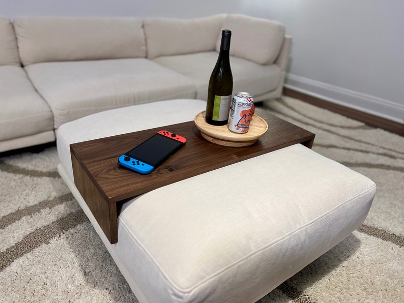 51in Walnut Over Ottoman Table Top Tray Coffee Table Ottoman Overlay Sofa Tray Table for Drinks Snacks Ottoman Cover Cocktail Serving Tray