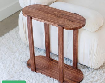Narrow End Table Sofa Server Wood Accent Large Size Small Space Side Table Walnut Wood Home Gift Living Room Couch Table Accent Side Table