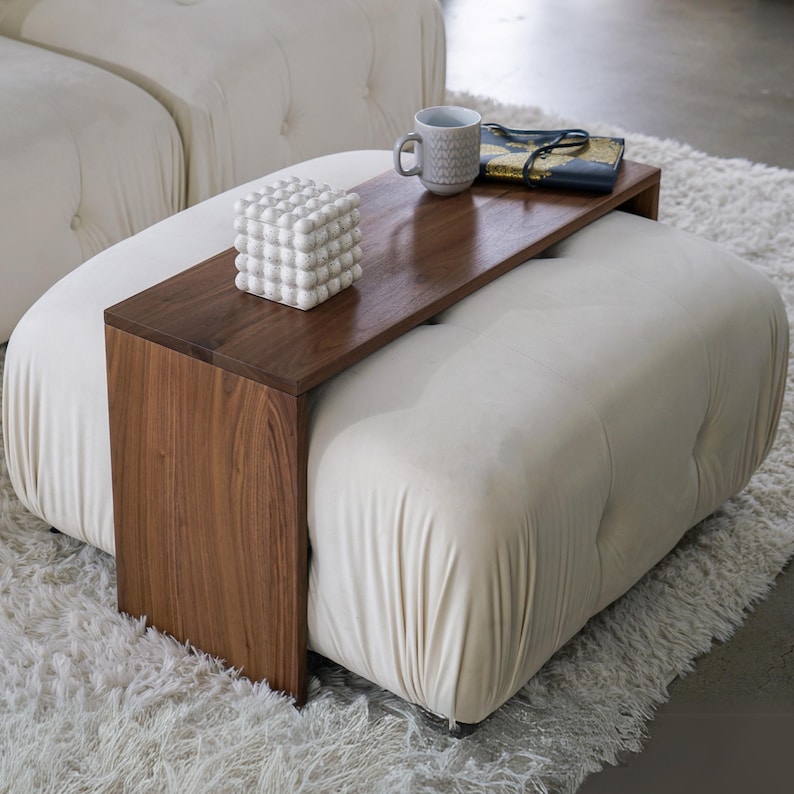 Over ottoman coffee table tray with wooden table top design multifunctional tray serves as overlay ottoman cover and cocktail tray perfect for drinks snacks or remote controls ideal for use as coffee table tray for ottoman or sofa combining style and function for living room convenience