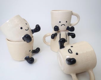 Jellycat Mug Large Ceramic Mug Cute Face Coffee Cup Handmade Pottery Gift Housewarming Gift for Girlfriend Gift Coffee Lover Jelly Cat Gift
